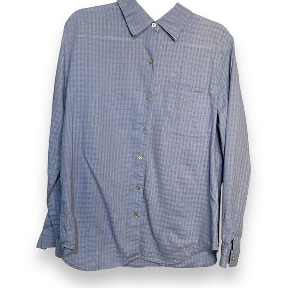 Cherokee Button Up Shirt Women's Large Blue Linen Blend Pocket Minimalist Work - Picture 2 of 11